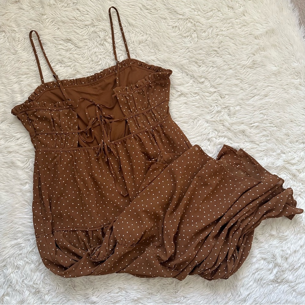 Madewell Dress Sophia Cami Tiered Midi in Dot Ruffle Sepia Polka Dot Brown 10 - Picture 3 of 14